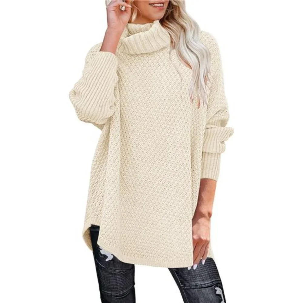 Women's Turtleneck Long Sleeve Tunic Sweater Oversized Chunky Knit Pullover Tops